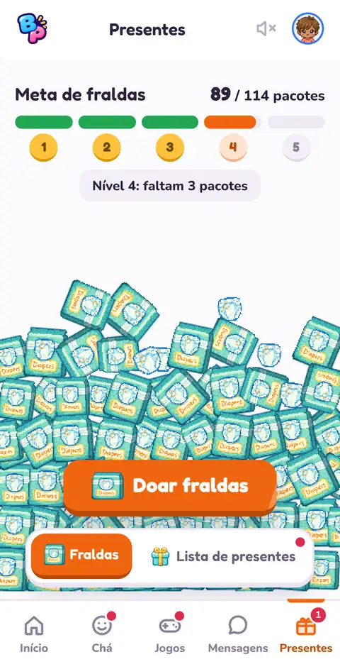 Meta de fraldas do chá com a pilha de pacotes subindo